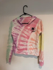 Justice Sweatshirt Hoodie Cropped Tie Dyed Raw Hem Girls Sz 12 - Picture 1 of 5