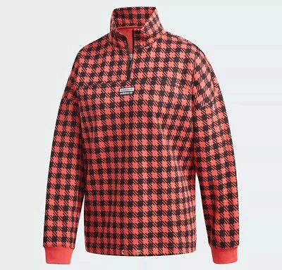 阿迪达斯 R.Y.V Houndstooth AOP 卫衣夹克 Center Swoosh 健身房瑜伽 ~ 女士 M — 第 1/4 张图片