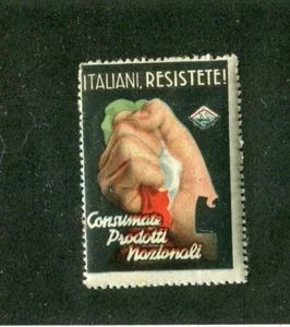 Vintage Poster Briefmarke Etikett ITALIANI RESISTETE italienische Produkte kaufen Faust mit Flagge - Bild 1 von 2