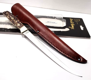 Schrade Uncle Henry Steelhead Staglon Fish Fillet Knife + Brown Leather Sheath - Picture 1 of 6