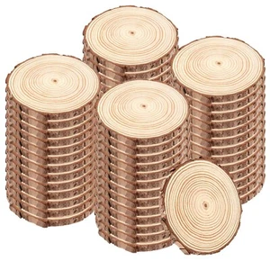 100PCS 3.5-4 Inch Natural Wood Slices, Unfinished Wood Slices Wooden Bark Sli... - Picture 1 of 7