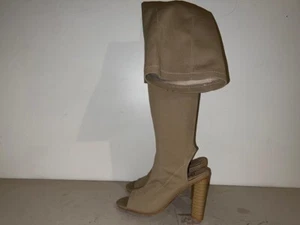 EGO LADIES BEIGE FAUX SUEDE ZIP UP BLOCK KNEE HIGH BOOTS UK 6 EUR 39 BT065 - Picture 1 of 8