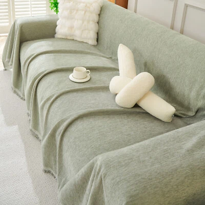 Extra Large Sectional Couch Cover 91"W Chenille Sofa Slipcover w/ Tassel 8 Color - Image 1 of 4