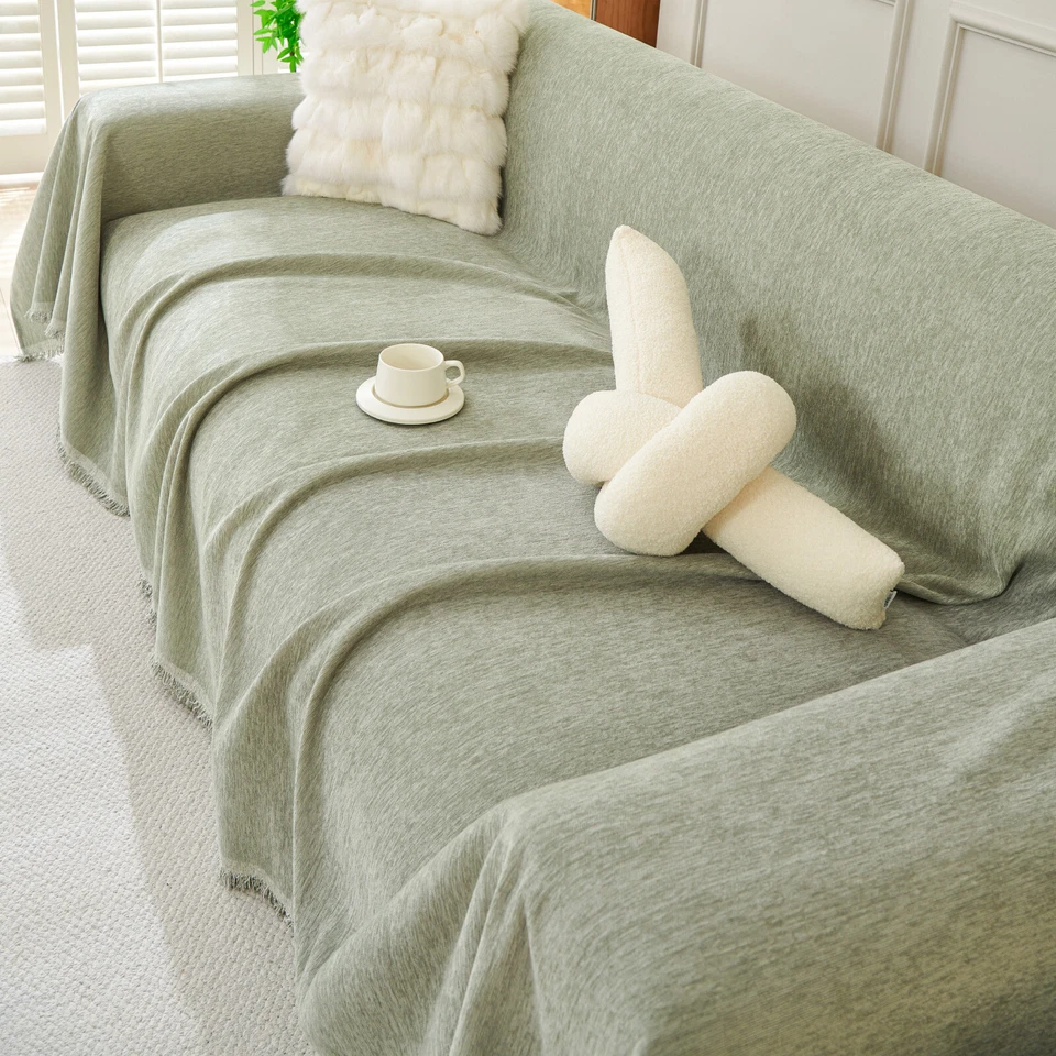 Extra Large Sectional Couch Cover 91"W Chenille Sofa Slipcover w/ Tassel 8 Color - Image 1 of 4