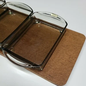 Wiggers Denmark Teak Wood Tray with Condiment Serving dishes Modernist Danish - Picture 1 of 12