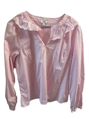 Top para mujer J.CREW rosa manga larga con botones festoneado cuello con volantes talla L Foto 1 de 4