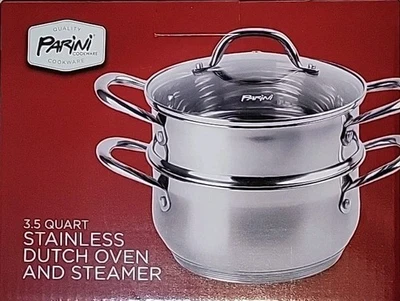 PARINI 3,5 cuartos de galón INOX HORNO HOLANDÉS y vapor utensilios de cocina de calidad caja original Foto 1 de 4