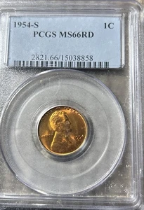 1954-S Lincoln Wheat Cent Penny PCGS MS66RD Red Beauty!! Free Shipping - Picture 1 of 2