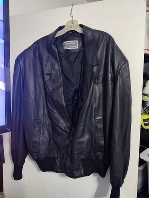 Vintage-Michael Hoban-North Beach Leather-Dress Jacket-Black-Men's Size XL-NICE - Image 1 of 4