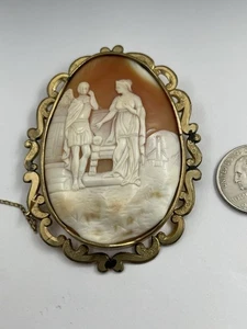 Broche GRANDE Victoriano Tallado Shell CAMEO de Dios y Diosa Escena Mitología - Imagen 1 de 15