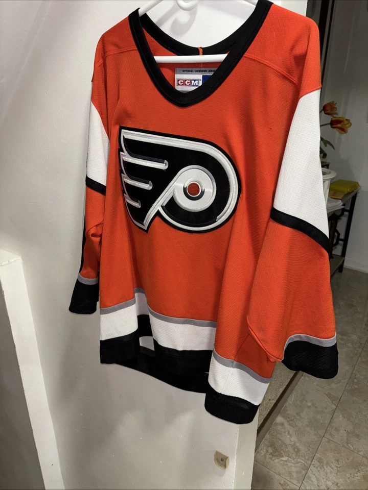 Camiseta deportiva CCM cosida Peter Forsberg Philadelphia Flyers naranja #21 adulto M usada en excelente estado Foto 1 de 4