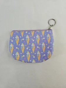 Einhorn Geldbörse Schlüsselanhänger Vinyl Kleingeld Reißverschluss Etui 5" mal 4" lila mit Zapfen - Bild 1 von 4
