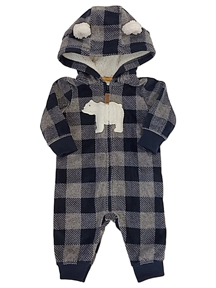 Carters Infante Niños Oso a Cuadros Sudadera con Capucha Mono Polar Mono Bebé Conjunto 6M Foto 1 de 1