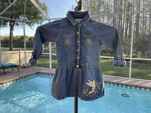 Disney 4T Denim Girls Dress Tinkerbell and Embroidery EUC - Picture 1 of 11