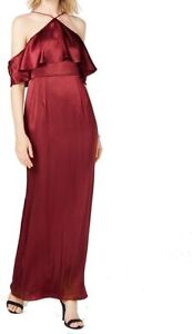 Adrianna Papell Womens Satin Halter Neck Cold Shoulder Gown,Maroon,12