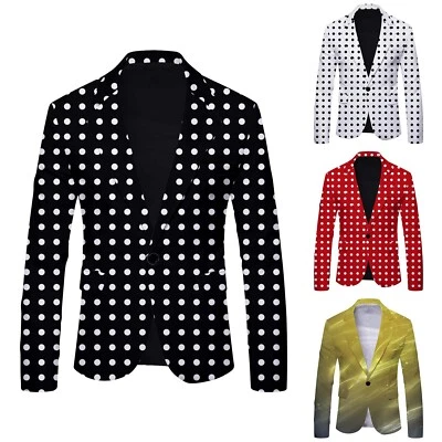Мужская в горошек Blazer одна кнопка платье вечеринки костюм вырез лацкан Slim Fit куртка - Изображение 1 из 4