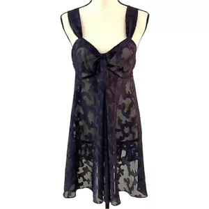 Vintage Victoria’s Secret viola floreale babydoll abito slip etichetta oro camicia da notte M - Foto 1 di 12