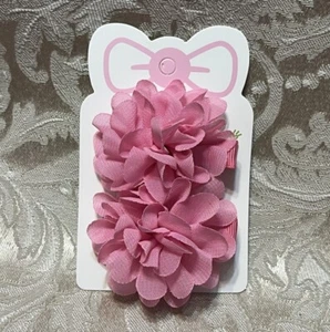 Bright Pink Chiffon Flower Adorable Floral Hair Bow Clips Girl Hair Barrette Set - Picture 1 of 5