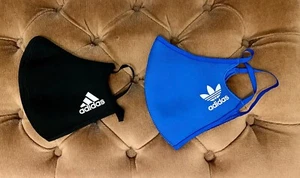 Genuine 2 BLACK and BLUE Adidas Face Masks Cover Reuseable Brand New Size M/L - Picture 1 of 7