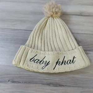 Gorro tejido Baby Phat para mujer OSFM beige bordado texto logotipo pompón - Imagen 1 de 10