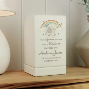 Personalised Childs Memorial Small Wooden Urn, Rainbow Memorial Urn for Child - Picture 1 of 7