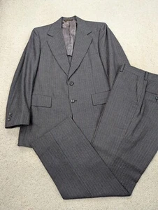 Wool Flannel Suit Mens 38R 33x31 Gray Pinstripe Vintage 2 Piece Union Made USA - Picture 1 of 23