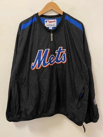 Vintage Y2K New York Mets Black 1/4 Zip Majestic Jacket Sz L Cover