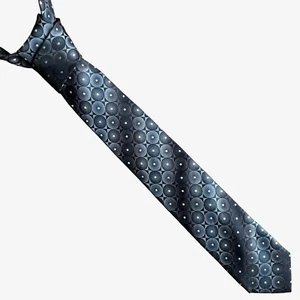 Vintage 90s Van Heusen Grey Geometric Polka Dot Print Slim Polyester Tie, Retro - Picture 1 of 3