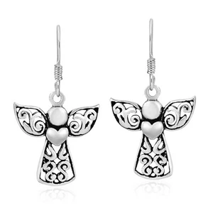 Pendientes colgantes de plata de ley del ángel de la guarda del amor - Imagen 1 de 7