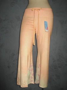 Claire Pettibone Lounge Pant Capri Length Eros Peach w Roses at Hem Yoga XL NWT - Picture 1 of 10