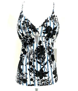 Lucky Brand Swimsuit Womens Size D cup Tankini Top Floral Striped Strappy  Nwt - Picture 1 of 7