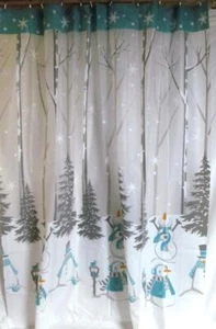 Cortina de ducha Happy Snowmen Navidad Invierno con abetos muñeco de nieve y copos de nieve - Imagen 1 de 7
