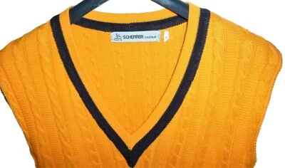 JEAN-LOUIS SCHERRER Vintage Twisted Tennis Pullover 100% Baumwolle orange/nachtblau RAR - Bild 1 von 4