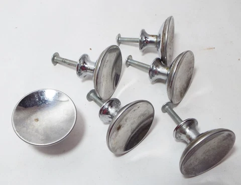 SET OF 6 Nickel Plated 1 1/2" Diameter CABINET DRAWER KNOBS Pulls Cover