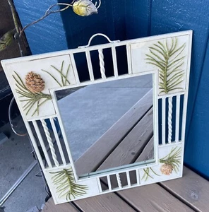 Metal Framed Wall Mirror w/ Pinecone Tree Accent Cabin, Rustic, Naturalist Decor - Picture 1 of 5
