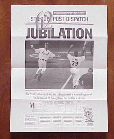 ST. LOUIS POST DISPATCH 62 JUBILATION MARK MC GWIRE REPRINT POSTER PAGE NP-TE01 Cover