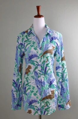 Camisa Top J. MCLAUGHLIN $158 Estampado Selva Pantera León Texturizada Talla Pequeña Foto 1 de 4