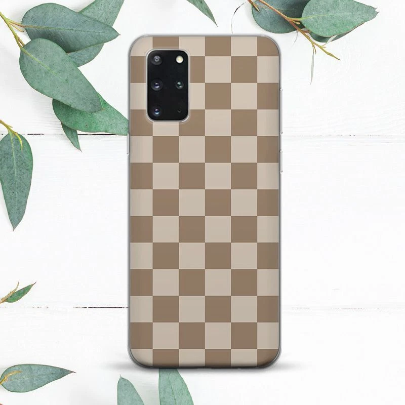 Funda geometría beige marrón a cuadros para Samsung Note 20 S20 S21 S22 S23 S24 FE Foto 1 de 1
