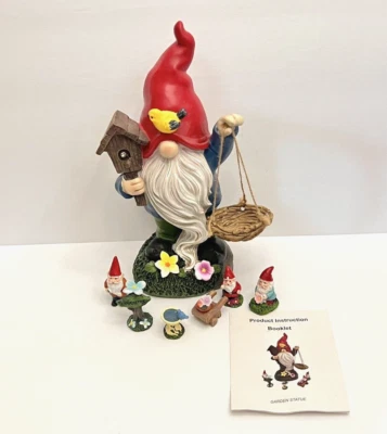 Estatua Solar Exterior Gnomo Jardín con 3 Mini Gnomos Césped Patio Decoración Foto 1 de 4