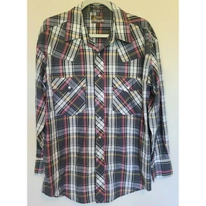 Vintage Outlaw Western Wear Shirt Long Sleeve Button Up Pearl Snap Large Plaid - Picture 1 of 12