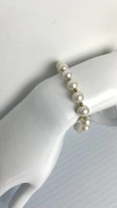 Bracciale Elastico Nuovo Oro 14K Perline Con Perle Acqua Dolce Diametro 2,5” 15,2g - Foto 1 di 21