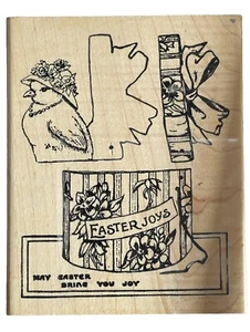 Easter Joys Theme Boutique Gift Box Template Fancy Bird Spring Wood Rubber Stamp - Picture 1 of 4