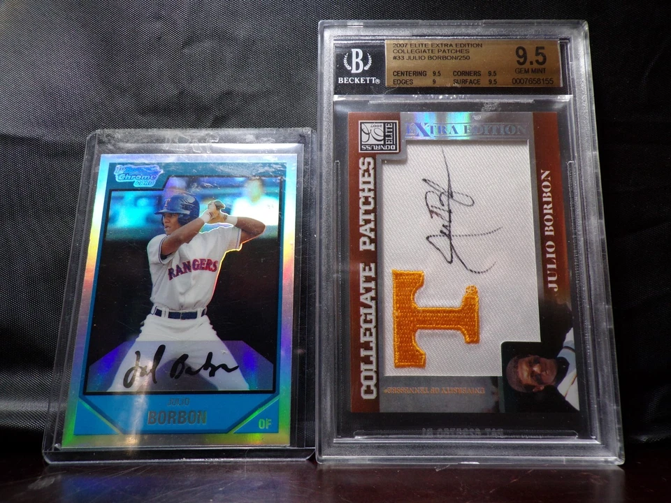 2007 Julio Borbon Auto Refractor RC Lot- Donruss Elite BGS 9.5/10, Bowman Chrome - Image 1 of 2