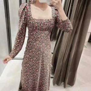 ZARA Abito Stampa Floreale Nero Manica Lunga Midi Raso Feel A-Line Small 8179/292 - Foto 1 di 12