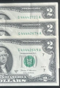 (QUAD 4s!) $2 Four In A Row Lot Of 3 Fancy Serial Numbers G44442649/2674/2721A - Picture 1 of 9