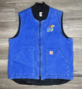 Carhartt Duck Canvas Vest Mens Sz Large With Kansas Sayhawks Logo - Picture 1 of 5