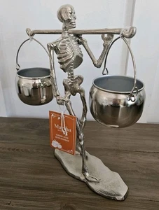 MARTHA STEWART Halloween Skeleton With Hanging Cauldron Bowls Silver 15" New - Picture 1 of 6