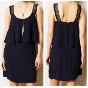 Anthropologie Maeve Blue Navy Ruffle Sleeveless Short Lined Dress Women's Size 2 - Picture 1 of 11