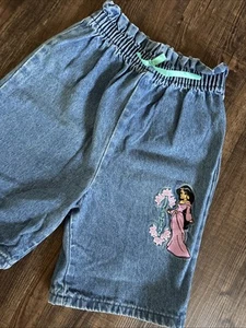 Vtg 90s Kids Aladdin Jasmine Disney Embroidered Jeans Capris Shorts 5/6 USA - Picture 1 of 10