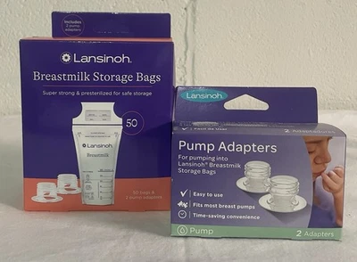 Bolsas de almacenamiento de leche materna Lansinoh (50ct) y adaptadores de bomba y adaptadores de bomba adicionales Foto 1 de 4